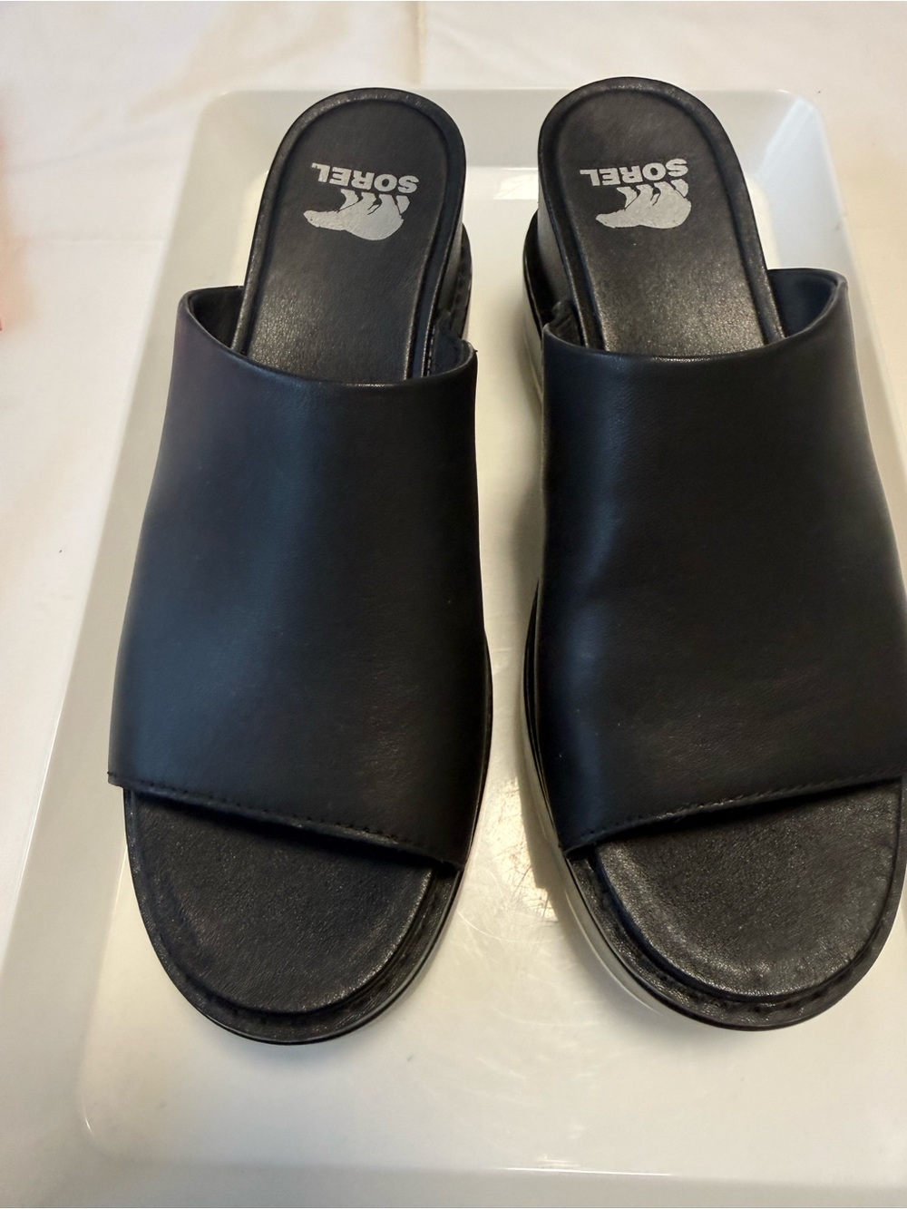 NWOT-Sorel Black leather Slide Platform Sandals lug sole. 6.5 - Picture 4 of 7